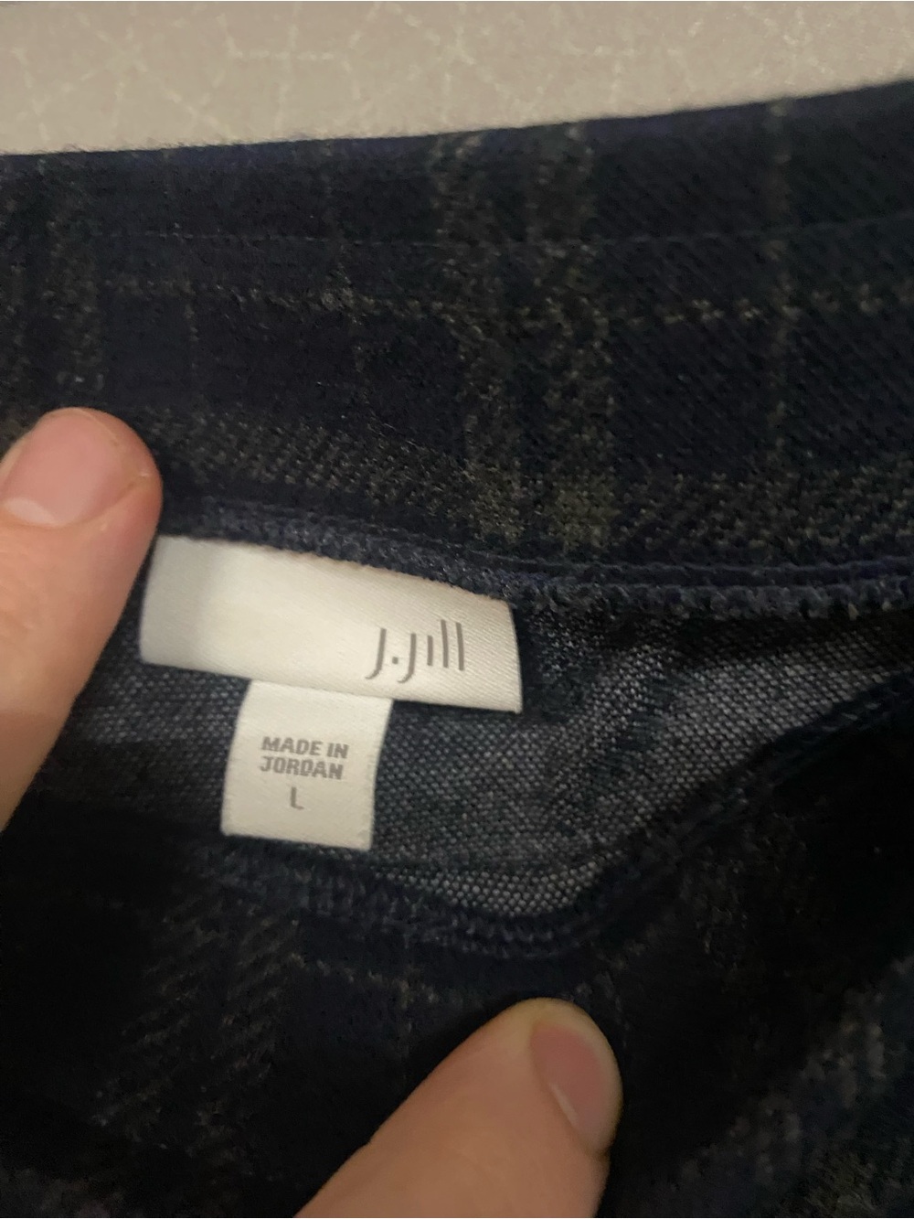 J. Jill Navy and Gray Plaid Midi Skirt with Side Buttons - Picture 2 of 2